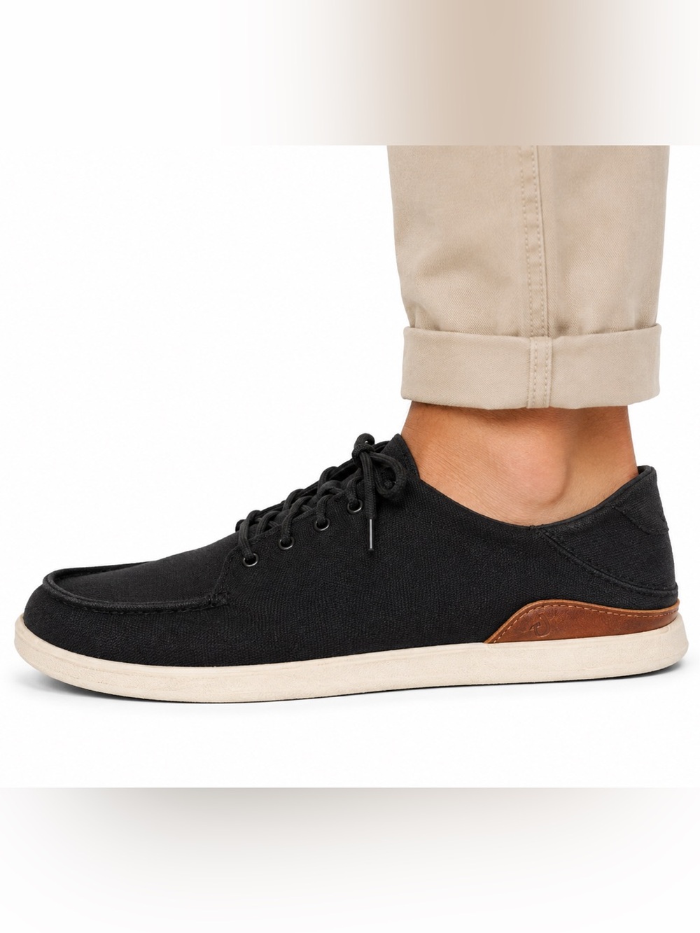 OluKai Manoa Sneakers Mens 9.5 Black Canvas Lace Up Casual Comfort Shoes